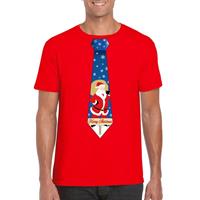 Shoppartners Foute Kerst t-shirt stropdas met kerstman print rood voor heren