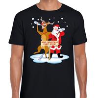 Shoppartners Foute Kerst t-shirt dronken kerstman en Rudolf zwart heren Zwart