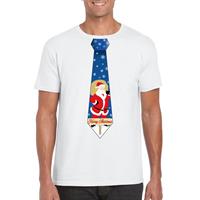 Shoppartners Foute Kerst t-shirt stropdas met kerstman print wit voor heren