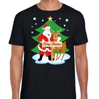 Shoppartners Foute Kerst t-shirt kerstman en rendier Rudolf zwart heren Zwart