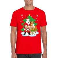 Shoppartners Foute Kerst t-shirt kerstman en rendier Rudolf rood heren Rood