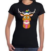 Shoppartners Foute Kerst t-shirt Gay Rudolf het rendier zwart dames Zwart