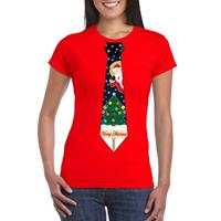 Shoppartners Fout kerst t-shirt rood met kerstboom stropdas voor dames