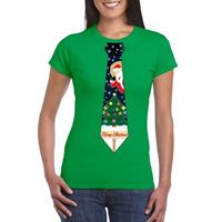 Shoppartners Fout kerst t-shirt groen met kerstboom stropdas voor dames