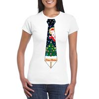 Shoppartners Fout kerst t-shirt wit met kerstboom stropdas voor dames