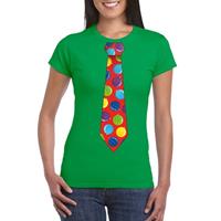 Shoppartners Kerst t-shirt stropdas met kerstballen print groen voor dames