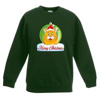 Shoppartners Kersttrui Merry Christmas oranje kat / poes kerstbal groen kinde 9-11 jaar (134/146) Groen