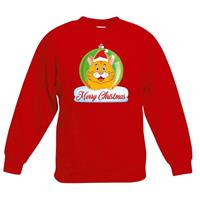Shoppartners Kersttrui Merry Christmas oranje kat / poes kerstbal rood kinde (110/116) Rood