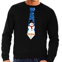 Shoppartners Foute kersttrui stropdas met sneeuwpop print zwart voor heren