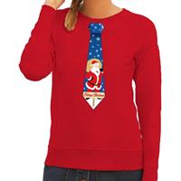 Shoppartners Foute kersttrui stropdas met kerstman print rood voor dames