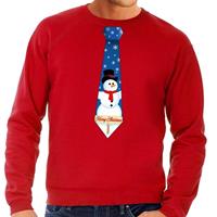 Shoppartners Foute kersttrui stropdas met sneeuwpop print rood voor heren