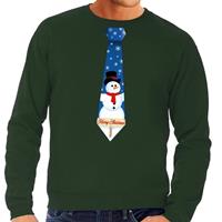 Shoppartners Foute kersttrui stropdas met sneeuwpop print groen voor heren