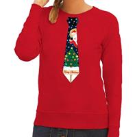 Shoppartners Foute kersttrui stropdas met kerst print rood voor dames