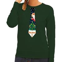 Shoppartners Foute kersttrui stropdas met kerst print groen voor dames