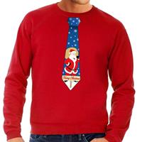 Shoppartners Foute kersttrui stropdas met kerstman print rood voor heren