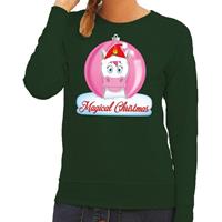 Shoppartners Foute kersttrui eenhoorn magical christmas groene dames sweater Groen