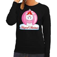 Shoppartners Foute kersttrui eenhoorn magical christmas zwarte dames sweater Zwart