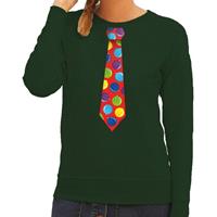 Shoppartners Foute kersttrui stropdas met kerstballen print groen voor dames