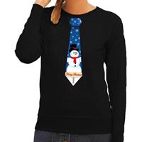 Shoppartners Foute kersttrui stropdas met sneeuwpop print zwart voor dames