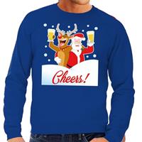 Shoppartners Foute kersttrui cheers met dronken kerstman blauw heren (48) Blauw