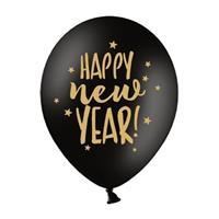 6x Zwarte Happy New Year ballonnen sterren nieuwjaar Zwart