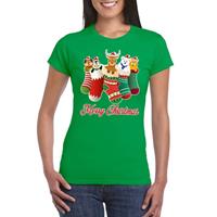 Shoppartners Foute Kerst t-shirt kerstsokken merry christmas groen voor dames