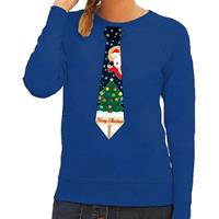 Shoppartners Foute kersttrui stropdas met kerst print blauw voor dames