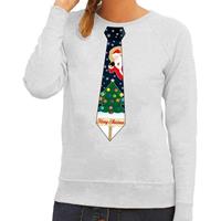 Shoppartners Foute kersttrui stropdas met kerst print grijs voor dames