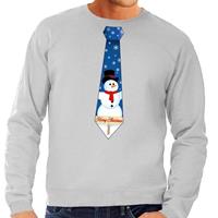 Shoppartners Foute kersttrui stropdas met sneeuwpop print grijs voor heren