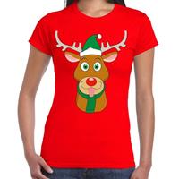 Shoppartners Foute Kerst t-shirt rendier Rudolf groene kerstmuts rood dames Rood