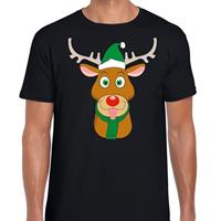 Shoppartners Foute Kerst t-shirt rendier Rudolf groene kerstmuts zwart dames Zwart