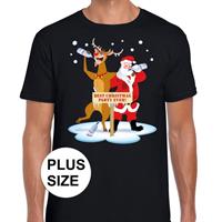 Shoppartners Grote maten Kerst t-shirt dronken kerstman en Rudolf zwart Zwart
