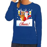 Shoppartners Foute kersttrui cheers met dronken kerstman blauw dames Blauw