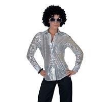 Toppers - Zilveren disco seventies verkleed blouse voor dames