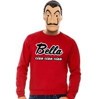 Shoppartners Rode Bella Ciao sweater met La Casa de Papel masker heren Rood