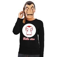 Shoppartners Zwarte Salvador Dali sweater met La Casa de Papel masker dames Zwart