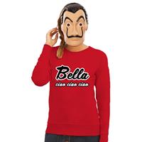 Shoppartners Rode Bella Ciao sweater met La Casa de Papel masker dames Rood