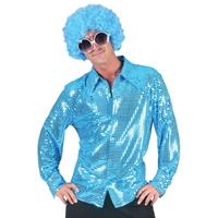 Toppers - Disco pailletten blouse blauw voor heren
