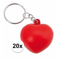 Valentijn - 20x Stressbal sleutelhanger hartje 3,6 cm Rood