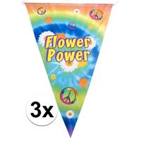 3x Vlaggenlijnen flower power hippie feest decoratie 5 meter Multi