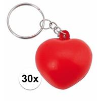 Valentijn - 30x Stressbal sleutelhanger hartje 3,6 cm Rood