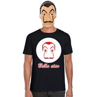 Shoppartners Zwart Salvador Dali t-shirt met La Casa de Papel masker heren Zwart