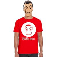 Shoppartners Rood Dali t-shirt met La Casa de Papel masker heren Rood