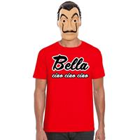 Shoppartners Rood Bella Ciao t-shirt met La Casa de Papel masker heren Rood