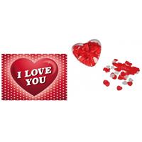 Valentijn - Valentijnsdag cadeau hartjes bad confetti met valentijnskaart Multi