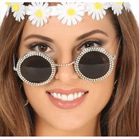 Hippie/flower power verkleed zonnebril met ronde glazen Zilver