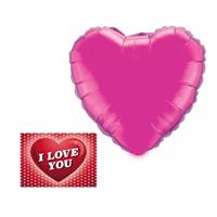 Valentijn - Valentijnsdag cadeau folie ballon hart 52 cm met valentijnskaart Fuchsia