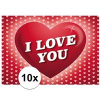 Shoppartners Valentijn - 10x Romantische Valentijnskaart I Love You met hartjes Roze