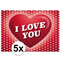 Shoppartners Valentijn - 5x Romantische Valentijnskaart I Love You met hartjes Roze