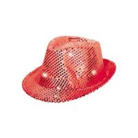 Toppers - Rood pailletten hoedje met LED licht Rood